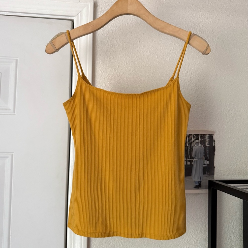 REFORMATION mustard yellow rib ribbed knit cropped tencel lyocell tank top
